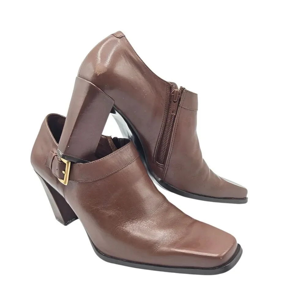 Parade Camel Leather Block Heel Shoes 10 Square Toe Made In Brazil Need Heel Tip